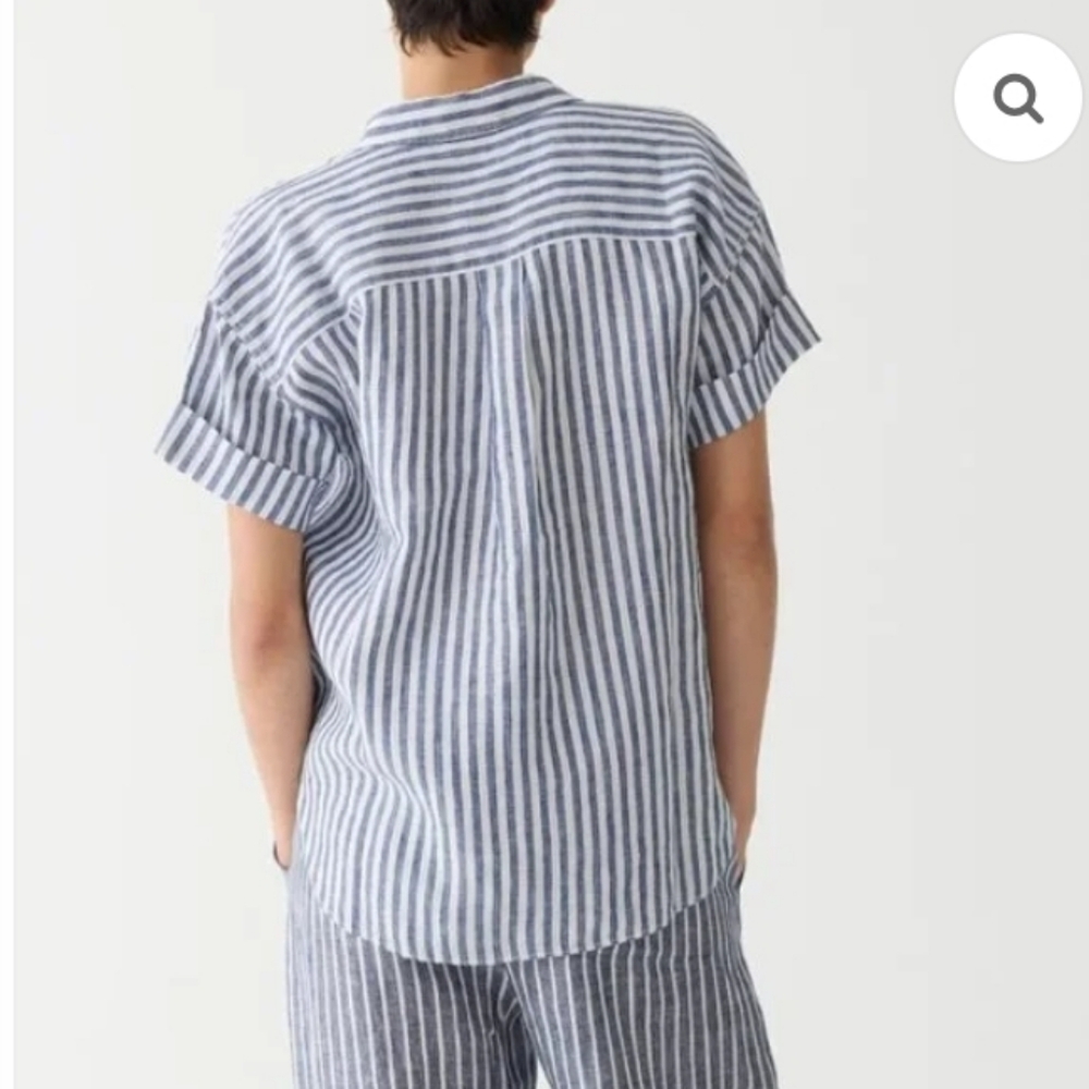 J. Crew Capitaine Linen Shirt, Blue Stripe, Size M - Picture 3 of 7